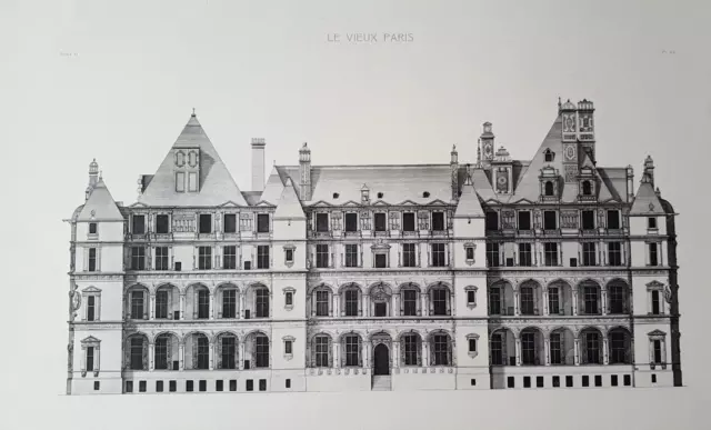 Grande lithographie originale estampe ancienne Château de Madrid Le vieux paris
