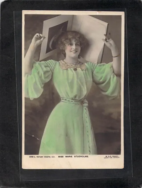 C1225 Glamour Miss Marie Studholme tinted vintage postcard
