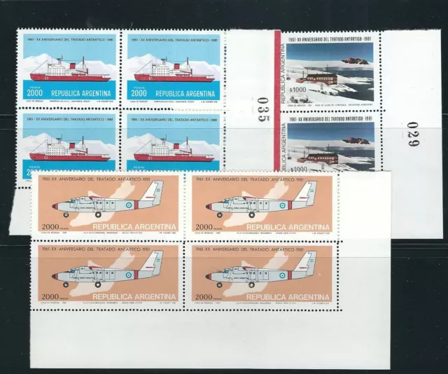 ARGENTINA 1981 200th ANNIVERSARY of ANTARCTIC TREATY (Sc 1306-08) VF MNH blks/4