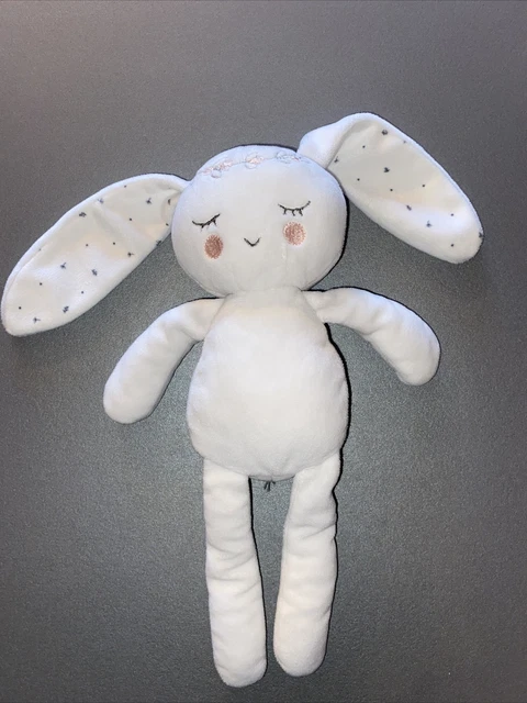 Peluche Doudou lapin Endormi Couronne Fleurs Kiabi Simba Toys blanc rose Neuf