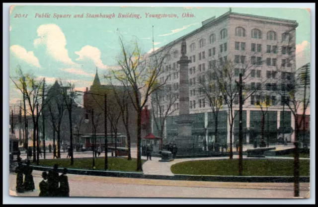 Postcard Public Square And Stambaugh Building Youngstown OH E32