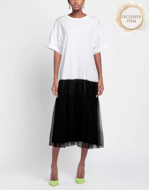 RRP€580 RED VALENTINO Midi T-Shirt Dress Size S Tulle Skirt Part Short Sleeve
