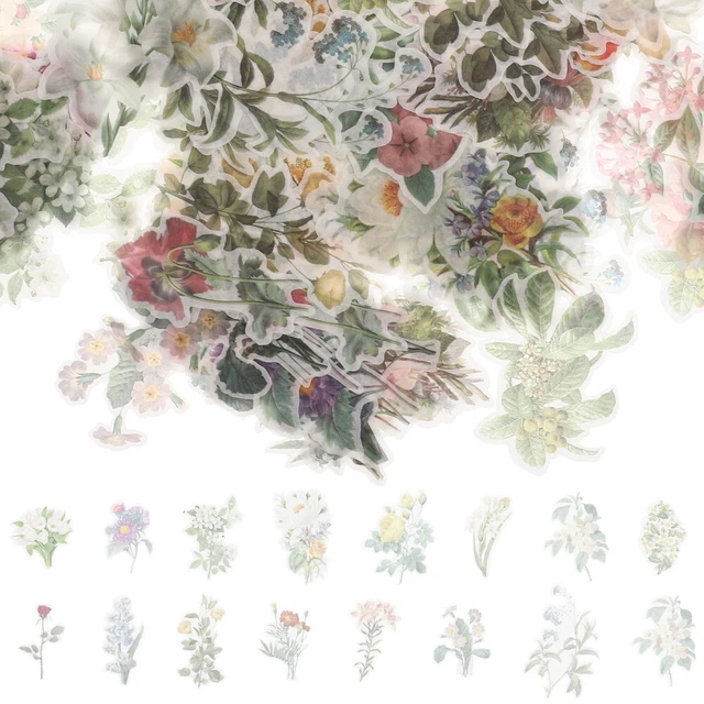 120 Pcs Vintage Flower Stickers Planner Journal Label Scrapbook