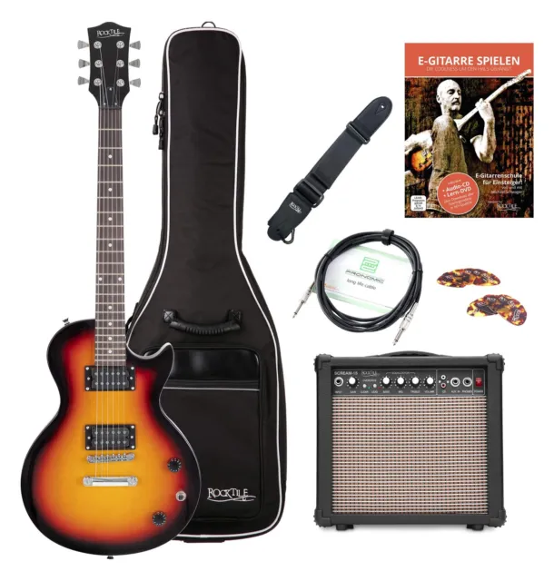 Rocktile L-100 SB E-Gitarre Set Sunburst Gigbag Verstärker Gurt Picks