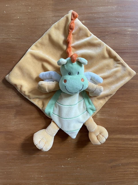 Doudou plat dragon dinosaure orange vert Nicotoy Simba Dickie