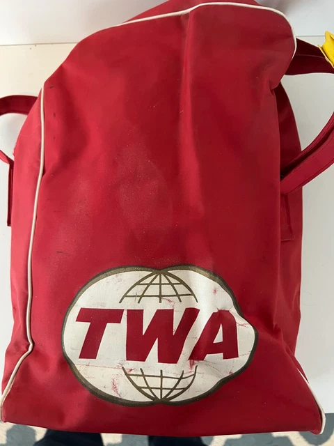 Vintage Red TWA Trans World Airlines Carry On Side Bag Retro Tote