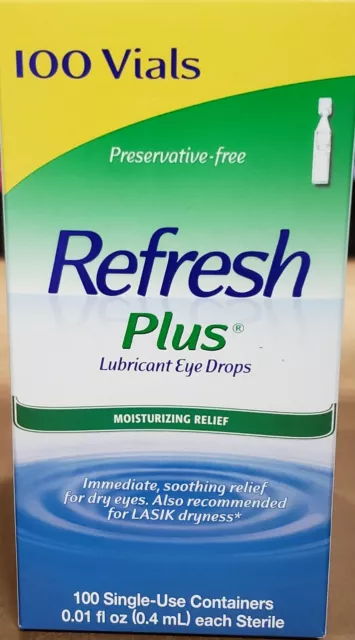 NIB Refresh Plus Lubricant Eye Drops,  Moisturizing Relief  100 Single Vials