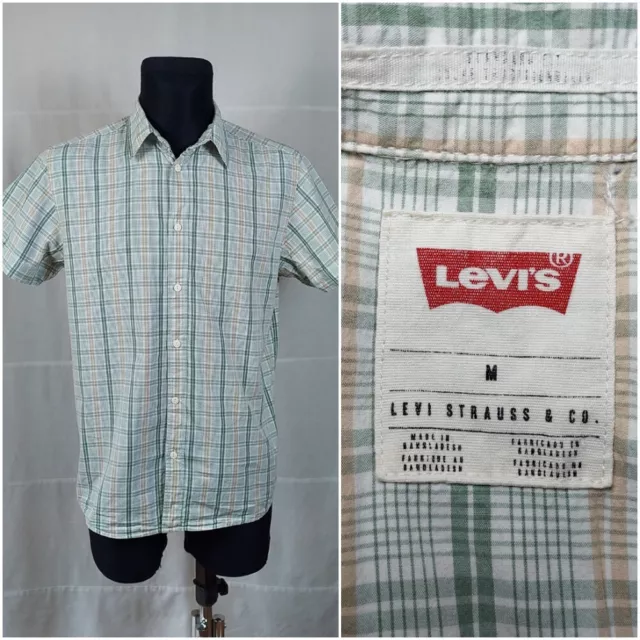 LEVI STRAUSS & CO LEVI’S M (16” 40.5cm) Mens Check Short Sleeve Shirt P2P 54.5cm