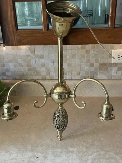 Antique Victorian 3 Arm Electric Hanging Ceiling Light Fixture Ornate