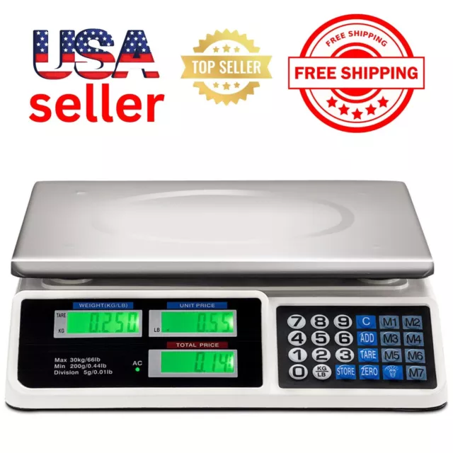 Digital Weight Price Scale 66LB/30KG Computing Food Meat Scale Produce Deli