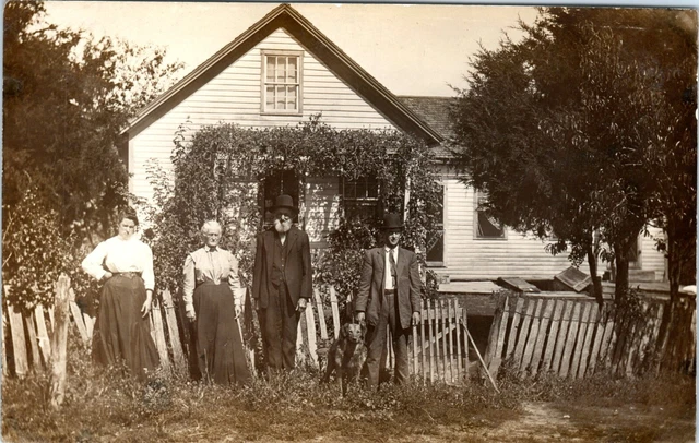 Rppc Family Home 1907-1915 Four Person Portrait & Dog Real Photo Postcard     A1