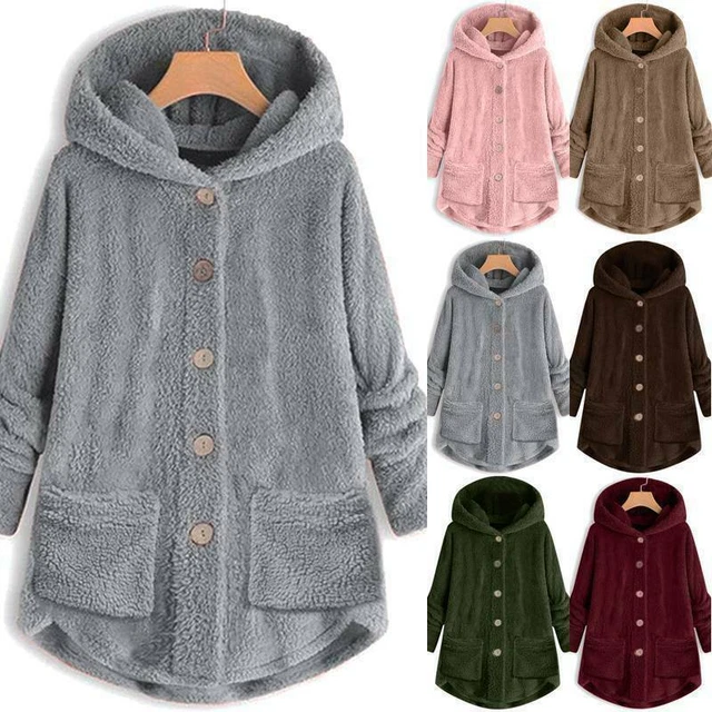 Womens Warm Fleece Teddy Bear Hooded Coat Winter Hoodie Jacket Outwear Overcoat