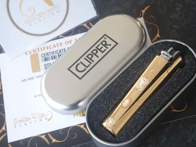 24Ct Gold Plated Portrait Metal Clipper Cigarette Lighter Refillable Gift Boxed