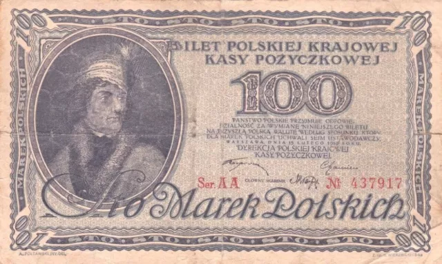 #Bank of Poland 100 Marek 1919 P-17 AF Tadeusz Kościuszko