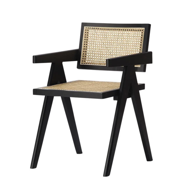 Adagio Dining Chair Rattan Cane Seat Scandi Lounge Armchair Black Wooden Frame