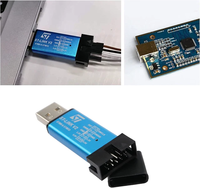 ST-Link V2 Programmeur Débogueur STM32 STM8 - Boîtier Aluminium Robuste, Câbles Dupont Inclus, Couleur Aléatoire