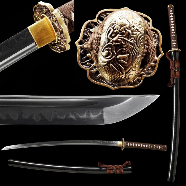 Japanese Samurai Katana Handmade Sword Clay Tempered T10 Steel Sharp Real Hamon