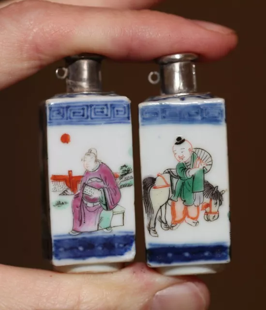 Antique Chinese porcelain enamelled twin snuff bottles 19th century Qing Dynasty