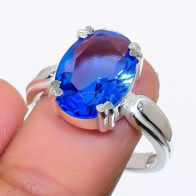 Bague en argent sterling 925 avec pierre précieuse de tanzanite bleue,...