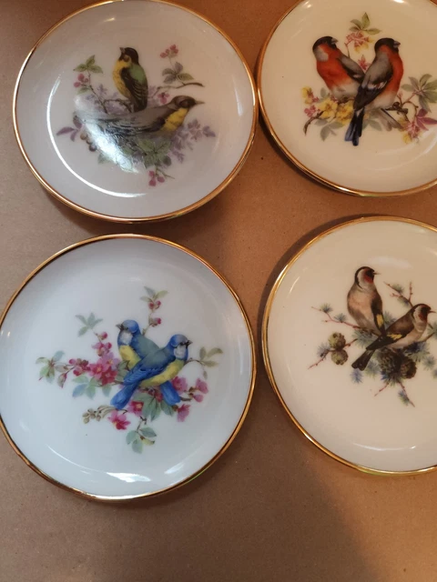 Vintage Bareuther Waldsassen Bavaria Germany - Set Of 6 Bird Plates Coasters 3.5 2