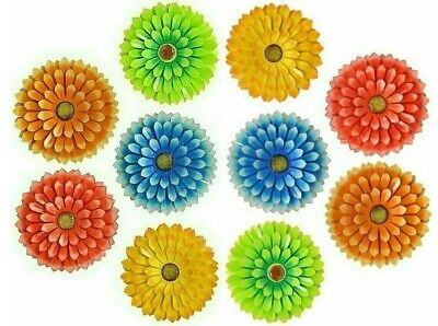 LOT of 10 BRAND NEW Large 14.2" Metal Flower Wall Art Décor- 5 Colors, R,G,B,Y,O