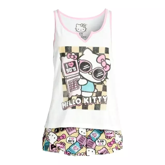 Sanrio Hello Kitty Womens Tank Top And Shorts Pajama Set 90s Style Medium