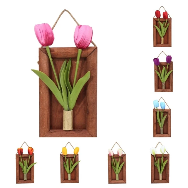 Marco de madera creativo con flores de tulipanes artificiales reutilizables para la Wa