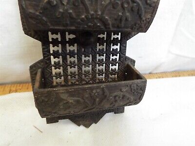 Antique Cast Iron Double Pocket Wall Match Safe Holder Eastlake Victorian w/Lid 3