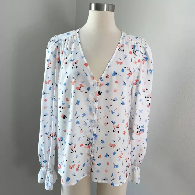 Joie Womens Large Floral Button Front V Neck Blouse Long Sleeve Shirt Top