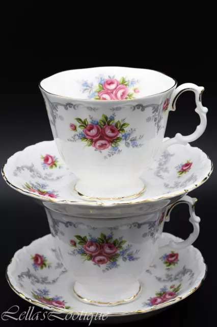 2 Royal Albert Bone China Tea Cups & Saucers Pink Roses Pattern: Tranquillity