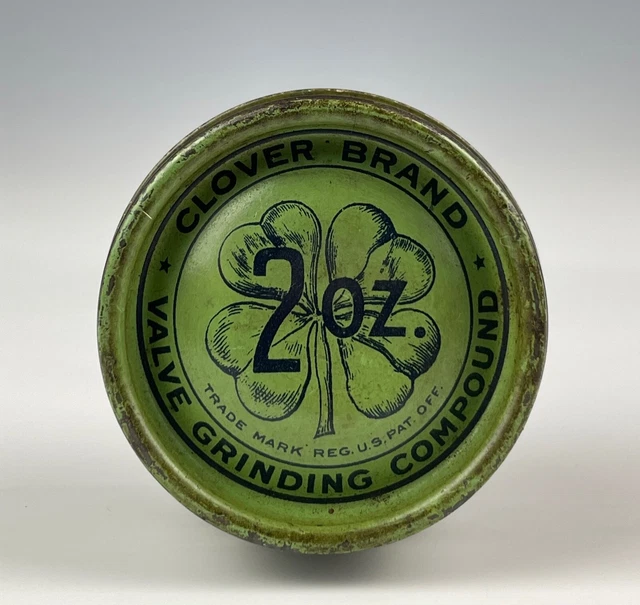 VINTAGE CLOVER BRAND Valve Grinding Compound Advertising Tin 12.00