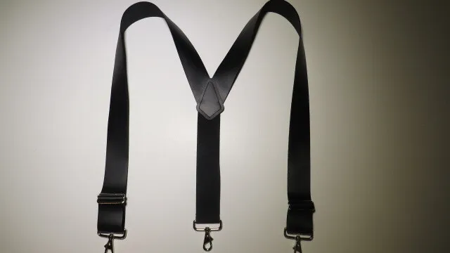 Men's Suspenders - Wide Y Leather with Button On, Loop Snaps, 2 Pins, USA Made