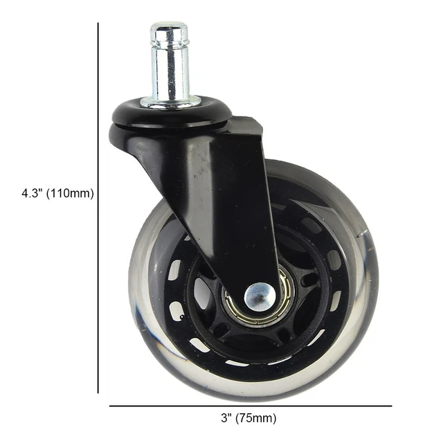 Set Of 1 Office Chair Caster Rubber Swivel Wheels Replacement Heavy Duty 3 Inch