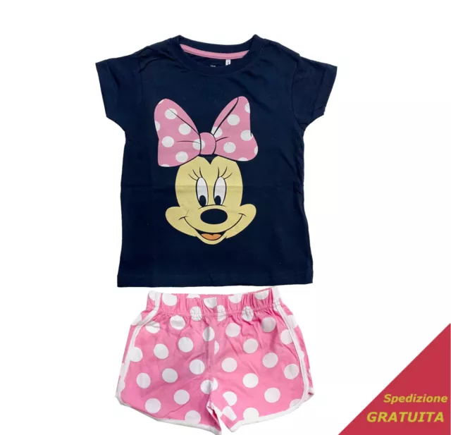 Pigiama Corto Bimba Disney Topolina Estivo 100% Cotone Minnie Blu Manica Corta