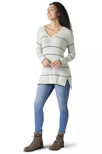 Smartwool Shadow Pine Pointelle Stripe Tunic Sweater Women's Large Ash Heather