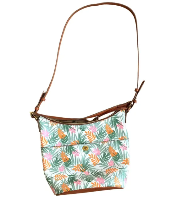 Fossil Womens Handbag Purse Multicolor Floral Tropical Shoulder Bag Vegan Zipper