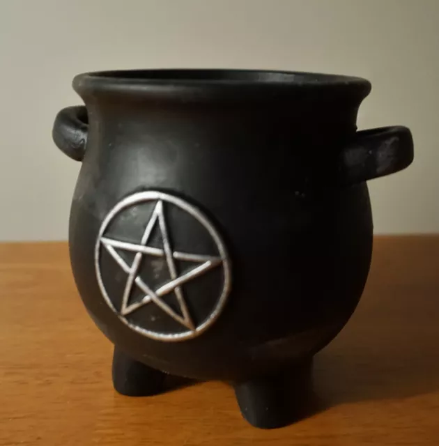 Gothic Silver Pentagram Witches Cauldron Witch Plant Herb Pot Planter NEW in BOX