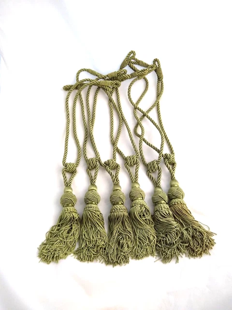 6 Rope Tassel drapery Curtain Tie Backs Heavy Large Braided Knot Sage Green