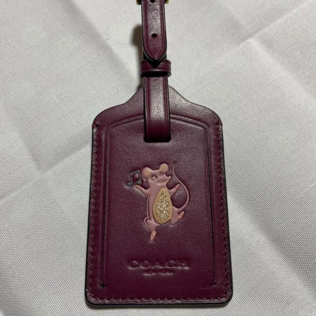 Coach Travel Luggage Name Tag Mouse Leather Red Unused