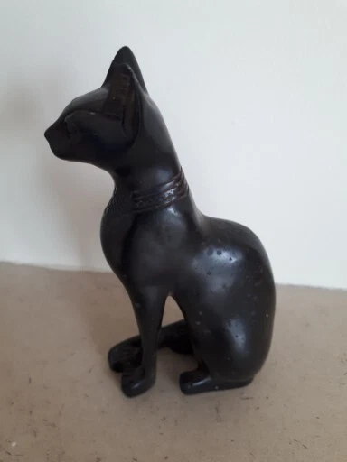 Vintage Bastet Black Cat Heavy Egypt Handmade 14cm Tall