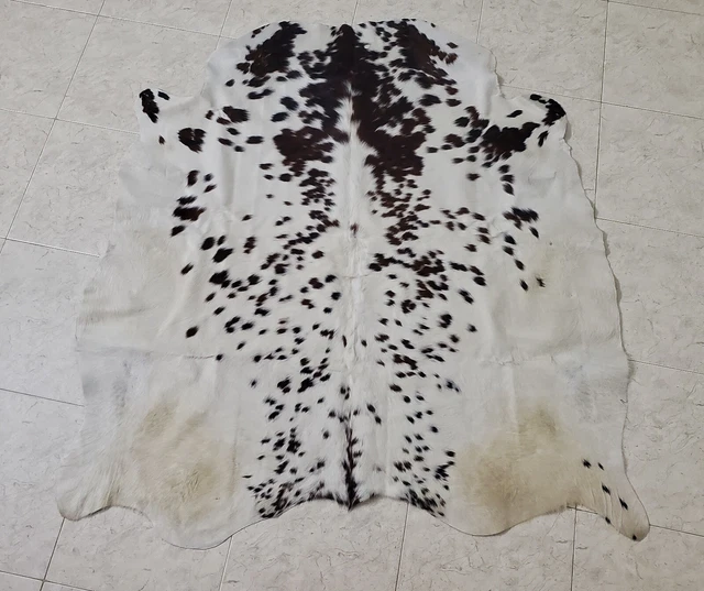 Alfombra de cuero de vaca Tricol pequeña natural cabello real sobre piel 5,4 pies x 5,1 pies
