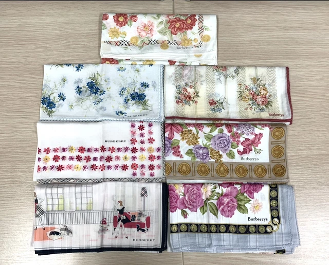 Vintage Handkerchief Hanky LADY Print BurberryScarf Square BANDANA Flowers Lot 7
