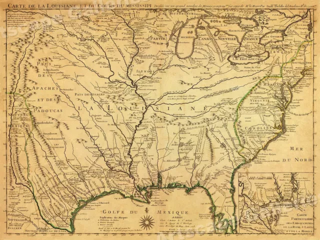 North America 1718 Louisana Territory Historic Map - 18x24