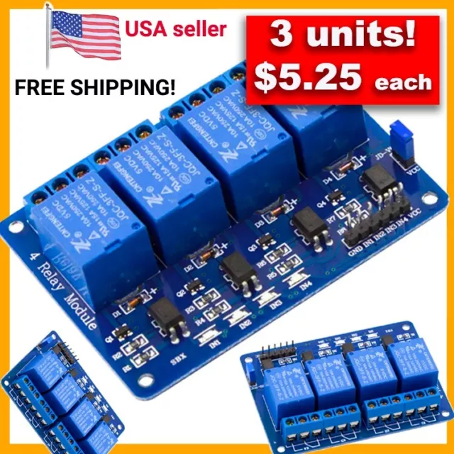 3 units! 4 Channel 5V Relay Module 250V 10A Relays for Arduino, Automation & IoT