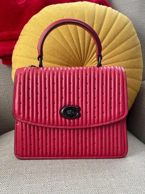 COACH PARKER TOP Handle With Quilting And Rivets in Red Apple NWT ...
