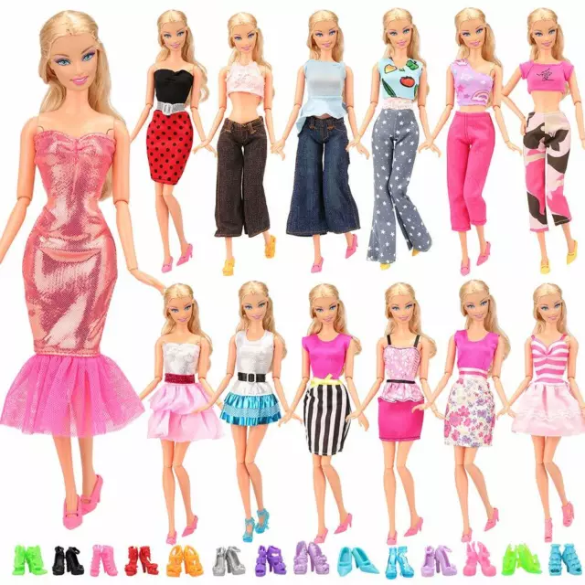 Barbie Doll Dress Sets Fashion Casual Wear 5 Clothes/Outfit 10 Pair Shoes GIFTS