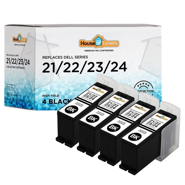 New 4-pk Series 21 22 23 24 Black Ink Cartridges for Dell V313 V515w Printer