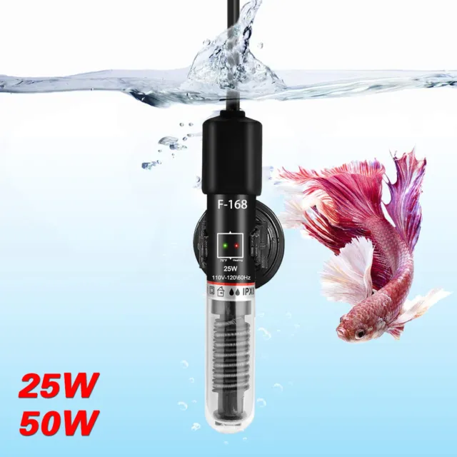 25W/50W Mini Aquarium Heater Betta Fish Tank Heater For 1-5 Gallon Small Tanks