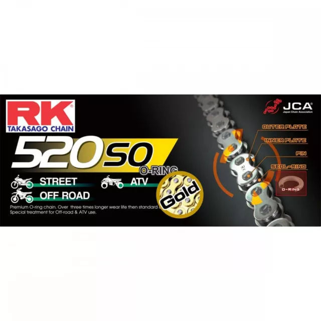 RK 520 Gold O-Ring Motorcycle Chain Off-Road Motocross, Motorcycle Enduro 120L