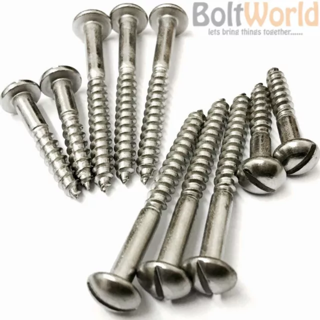 SLOTTED ROUND HEAD WOOD SCREWS A2 STAINLESS STEEL DOME SLOT PAN 3mm 4mm 5mm 6mm